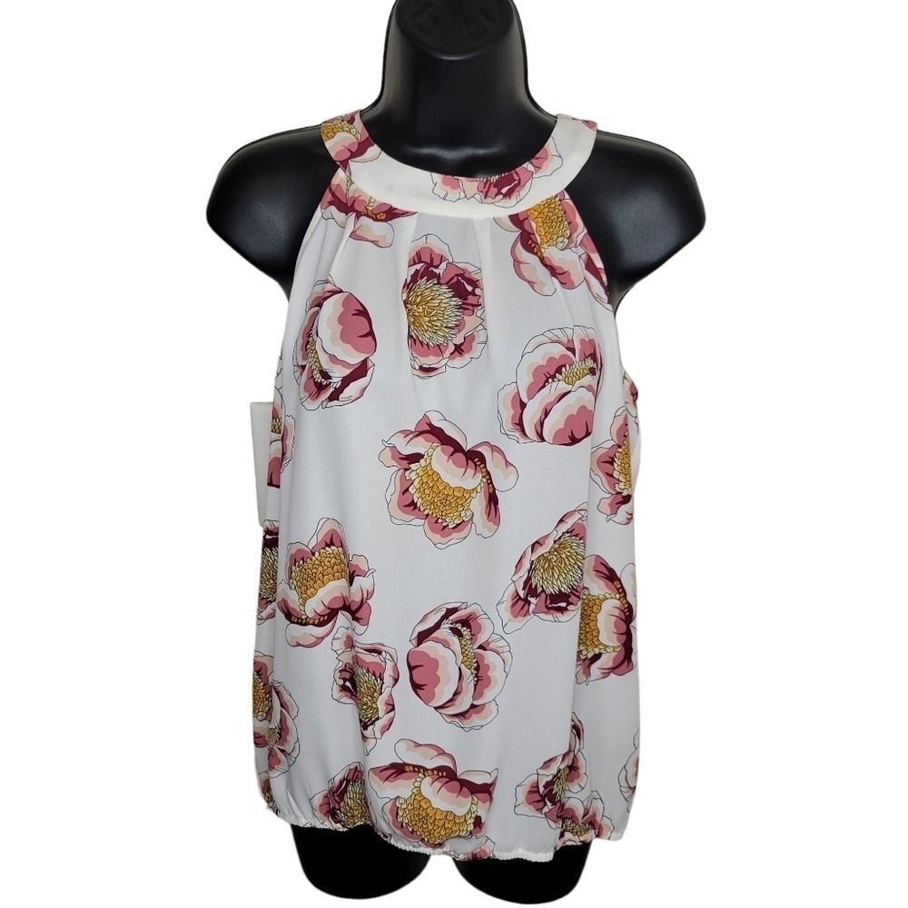 Loft floral blouson halter top blouse size Small